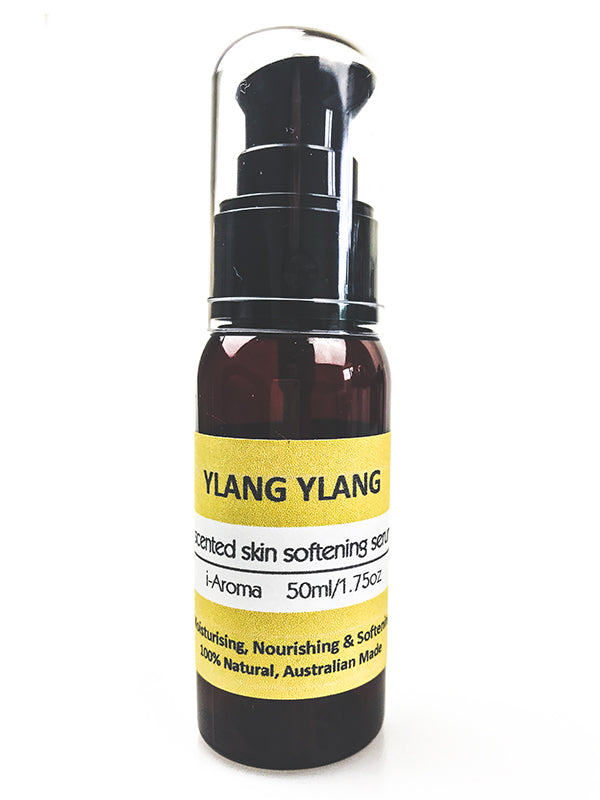 100% Natural Skin Serum scented with Ylang Ylang essential oil. For combination skin, mature skin, balances oil production and soothing skin irritations. Made in Tasmania Australia by i-Aroma